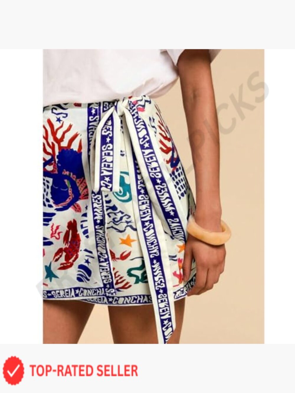 Boho Floral Wrap Mini Skirt High Waist A-Line Knot Side Summer Beach Casual - Picture 6 of 7